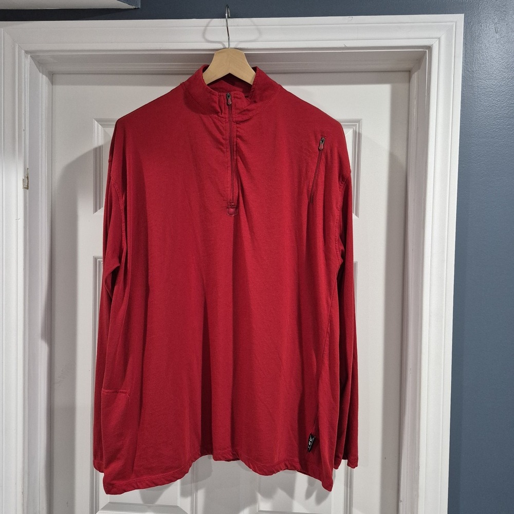 SCOTTeVEST Pullover Mens XXXL 3XL Red 1/4 Zip QZip Tech Bamboo Travel *FLAW‎